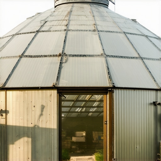 A detailed image of a sustainable geodesic dome greenhouse with reinforcement and eco-friendly insulation.