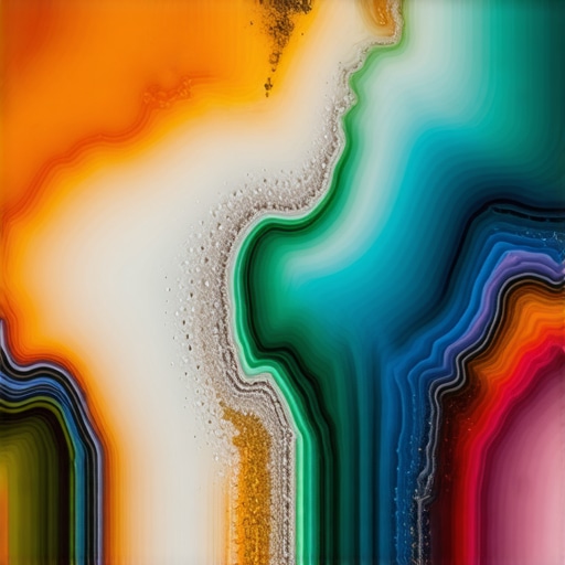 Detailed view of encaustic painting with metallic powders and textured layers