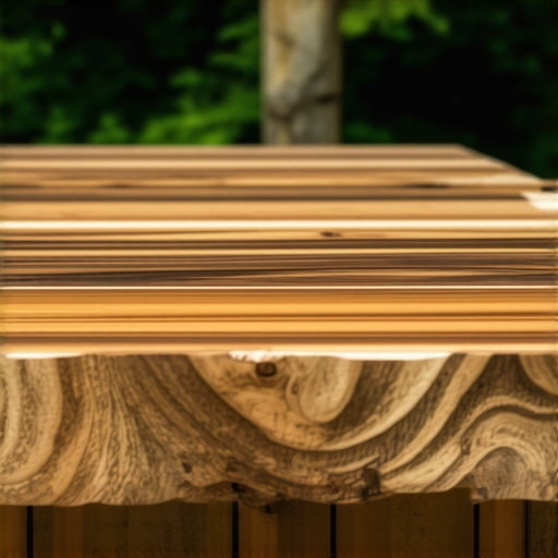 Close-up of reclaimed wood surface with protective sealant for outdoor furniture