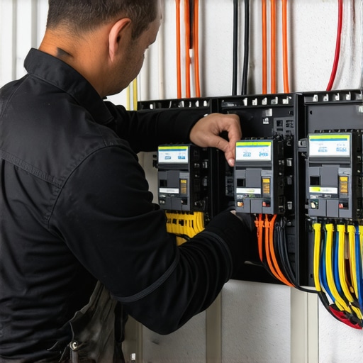 Advanced Electrical Wiring Installation Electrician installing conduit and circuit breakers in a home electrical panel.