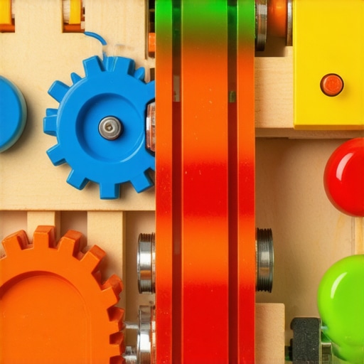 Advanced Mechanical Montessori Gear System with Sensors A complex wooden gear system with electronic sensors for interactive education, Montessori-inspired design