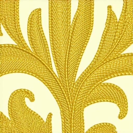 Detailed goldwork embroidery with metallic threads Close-up of goldwork embroidery showcasing shimmering metallic threads and detailed stitches