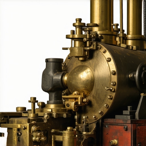 Detailed miniature steam engine craftsmanship Close-up of miniature brass and copper steam engine parts