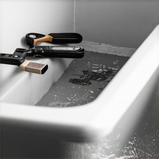 Expert bathtub refinishing process Close-up of surface preparation for cast iron bathtub