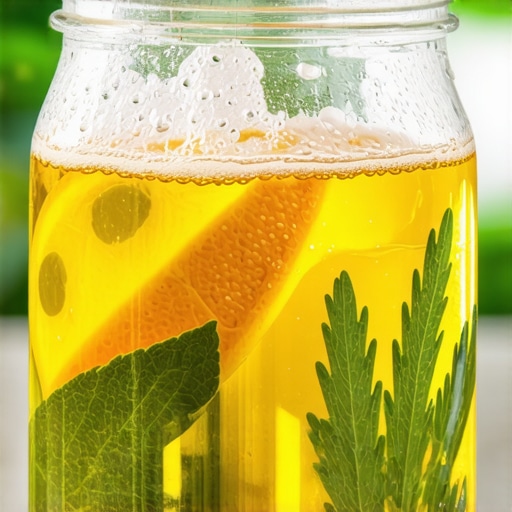 Close-up of bubbling bio-enzyme in jar with fruit peels and herbs