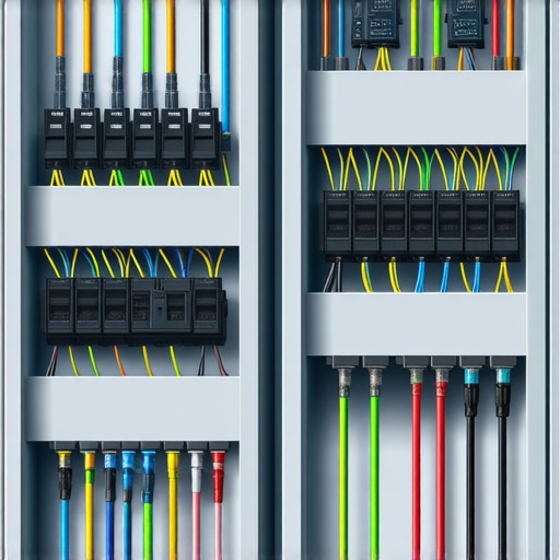 High-Capacity Electrical Panel Wiring Diagram Illustration of a professional electrical panel with wiring and breaker installation, highlighting safety and organization.
