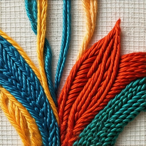 Intricate dimensional embroidery with metallic threads and wire support Close-up of detailed metallic embroidery with wire support and layered stitches.