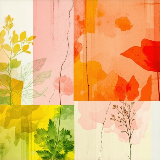 Layered Botanical Eco-Prints on Fabric Detailed view of multi-layered eco-prints showcasing rich textures and vibrant natural colors