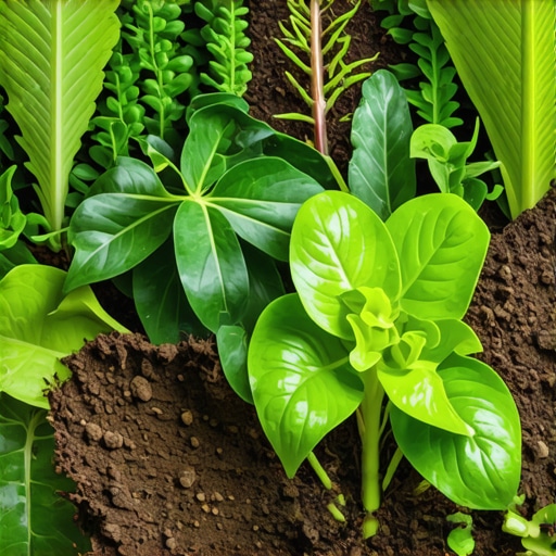 Soil rich in beneficial microbes with thriving plants and compost teas