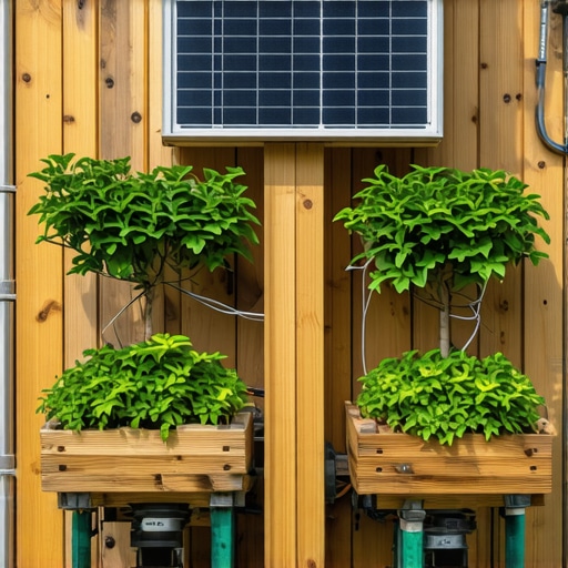 Solar-Powered Reclaimed Wood Garden System A solar-powered garden station constructed from reclaimed wood with electronic control panels