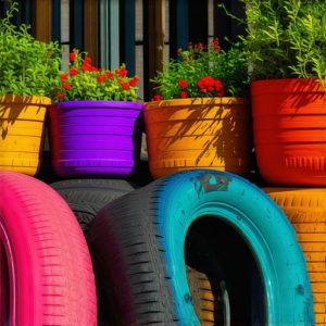 Transform Old Tires into Durable Garden Planters & Playground Equipment