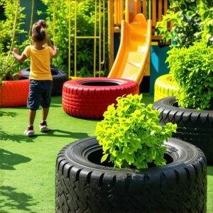 Transform Old Tires into Durable Playground Equipment & Stylish Garden Planters