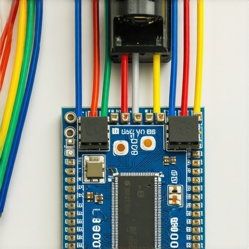 Close-up of ultrasonic sensor embedded in DIY electronic toy with wires and microcontroller