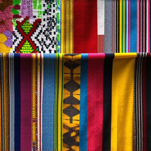 Vibrant Textile Patterns with Traditional Techniques Close-up of colorful handcrafted textile featuring floral and geometric designs.