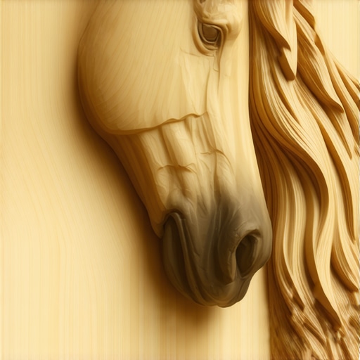 Detailed Wood Carving of a Horse's Mane Close-up of intricate wood carving on a rocking horse with fine detail