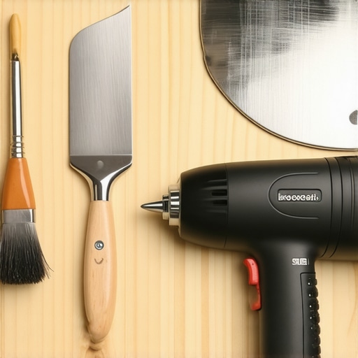 Close-up of high-quality encaustic painting tools including a heat gun and palette knife.