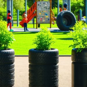Transform Old Tires into Durable Garden Planters & Playground Equipment