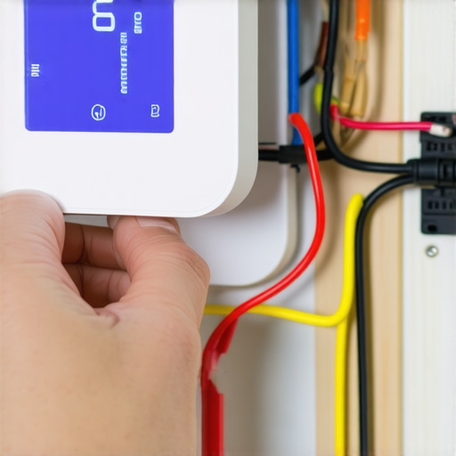 Wiring a Smart Thermostat Person wiring a smart thermostat to HVAC system for energy efficiency